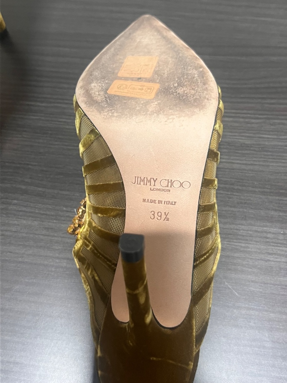 Jimmy Choo Bing 100 Mule Crystal Green Velvet and Mesh Heels, Women's Size 39.5 - Picture 11 of 13